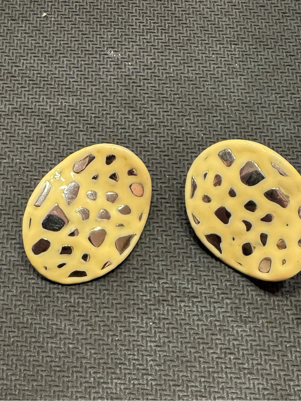 Vintage 1980s statement Clip on Earrings with a Abstract Mosaic Style